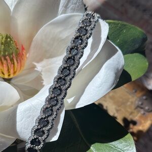 Deepa Gurnani Jeweled Black Silver Crystal Flexible Pari Headband in Gun Color